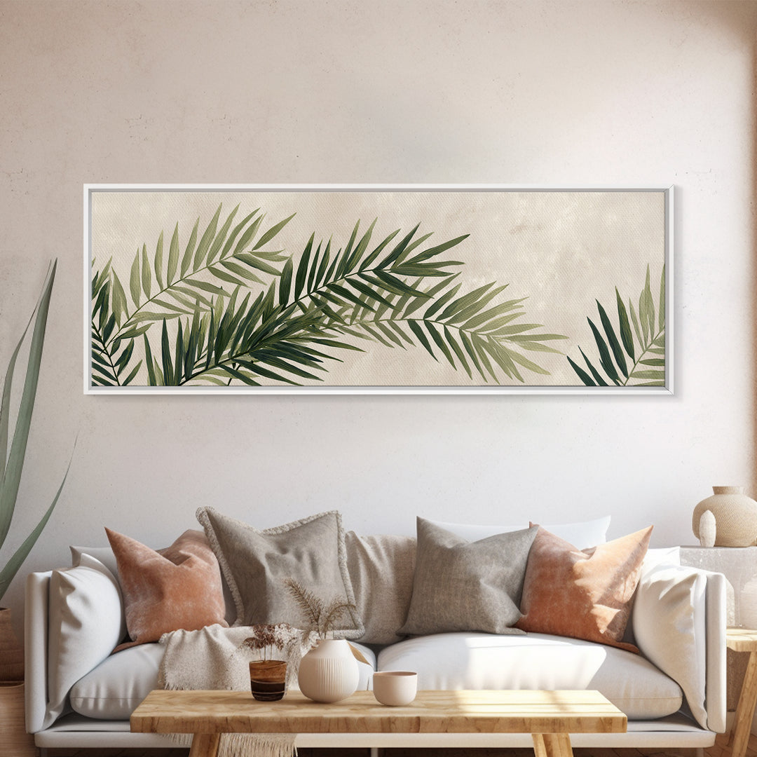 Palm Leaf Botanical Wall Art, Green Tropical Canvas Print, Coastal Boho Home Decor, Modern Nature Above Bed Wall Decor Print