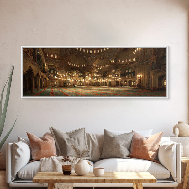 Grand Cathedral Interior With Golden Lighting And Ornate Details - Stunning Religious Wall Art Canvas Print For Classic Home Decor