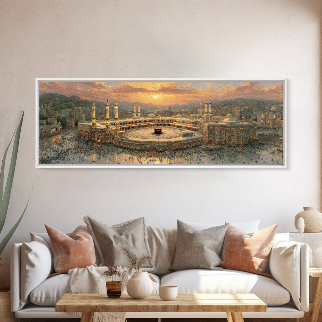 Sunset Over Mecca Holy City Islamic Art Print Large Wall Art Framed Canvas Print For Spiritual Home Decor