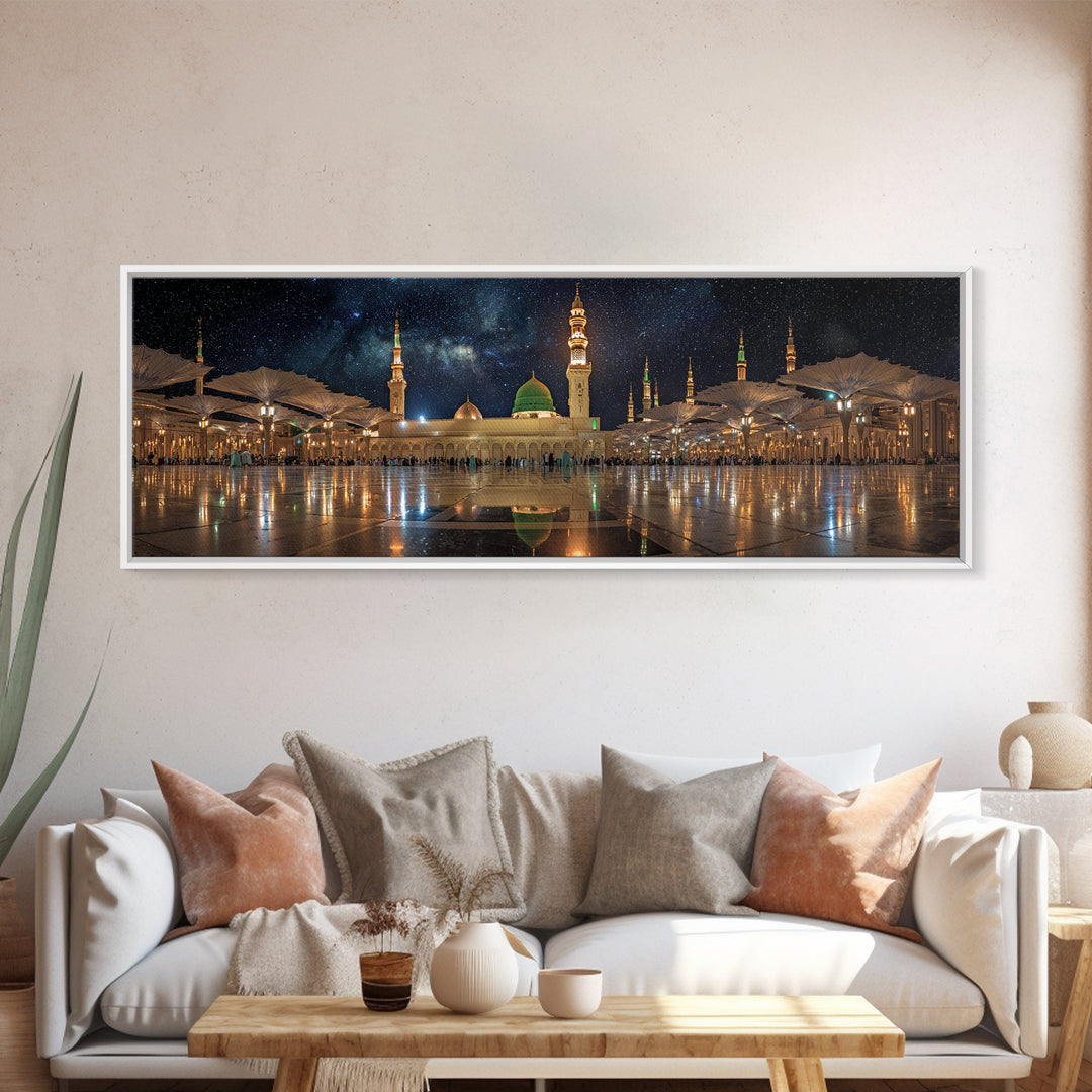 Night Sky Over Spiritual Islamic Mosque With Starry Stars Wall Art Canvas Print Mystical Middle Eastern Decor