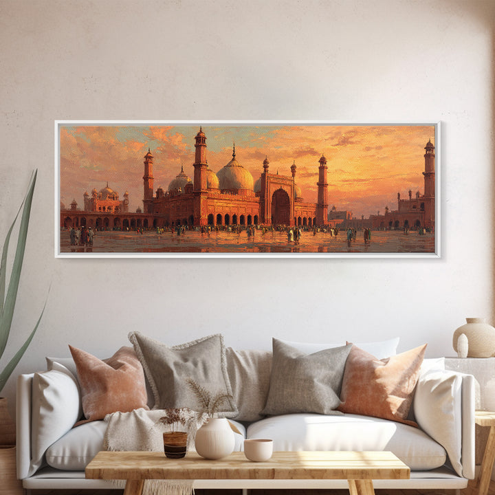 Sunset Over Lavish Mosque Oil Painting Wall Art Framed Canvas Print With Vibrant Orange Skies And Historical Architecture Home Decor