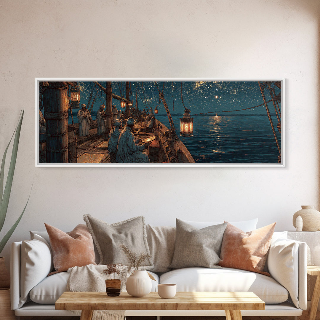 Peaceful Twilight Landscape With Pier And Fireflies Romantic Wall Art Framed Canvas Print Calm Evening Decor