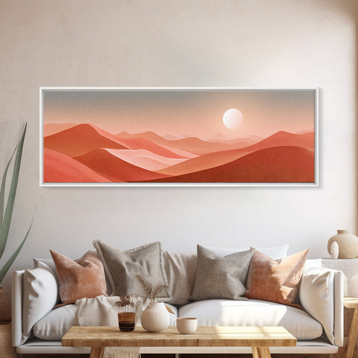 Terracotta Desert Hills Sunset Wall Art, Modern Landscape Canvas Print, Earth Tone Decor For Living Room And Office Decor