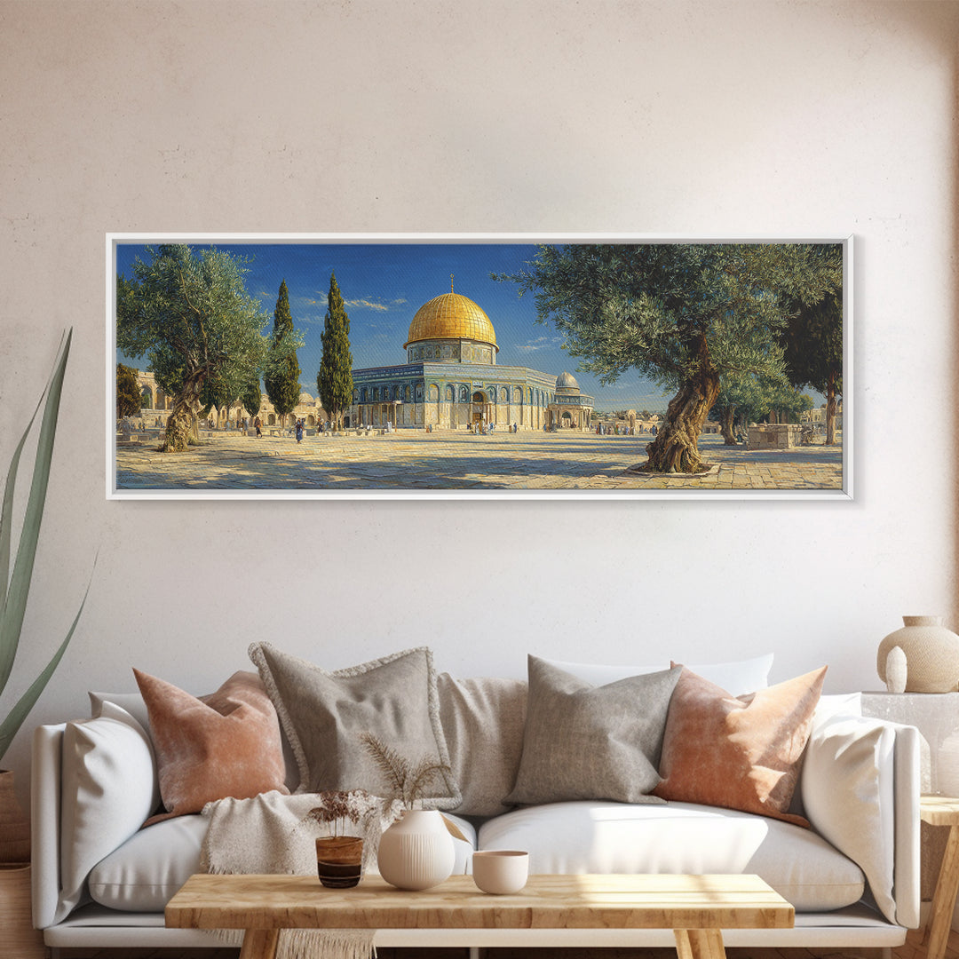 Beautiful Dome Mosque Courtyard With Olive Trees Under Blue Sky Traditional Middle Eastern Oil Painting Wall Art