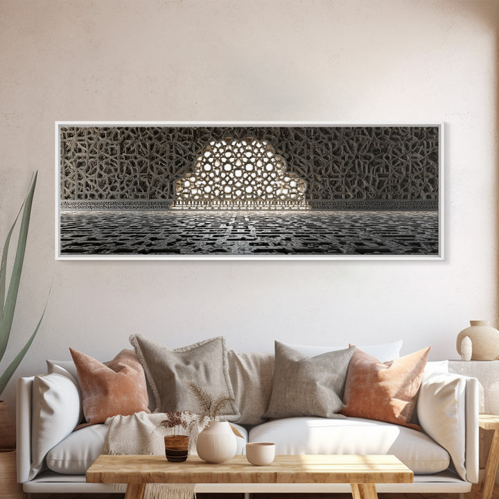 Intricate Islamic Architecture Night Festival Amazing Illuminated Landscape Framed Canvas Print For Spiritual Home Decor And Unique Wall Art