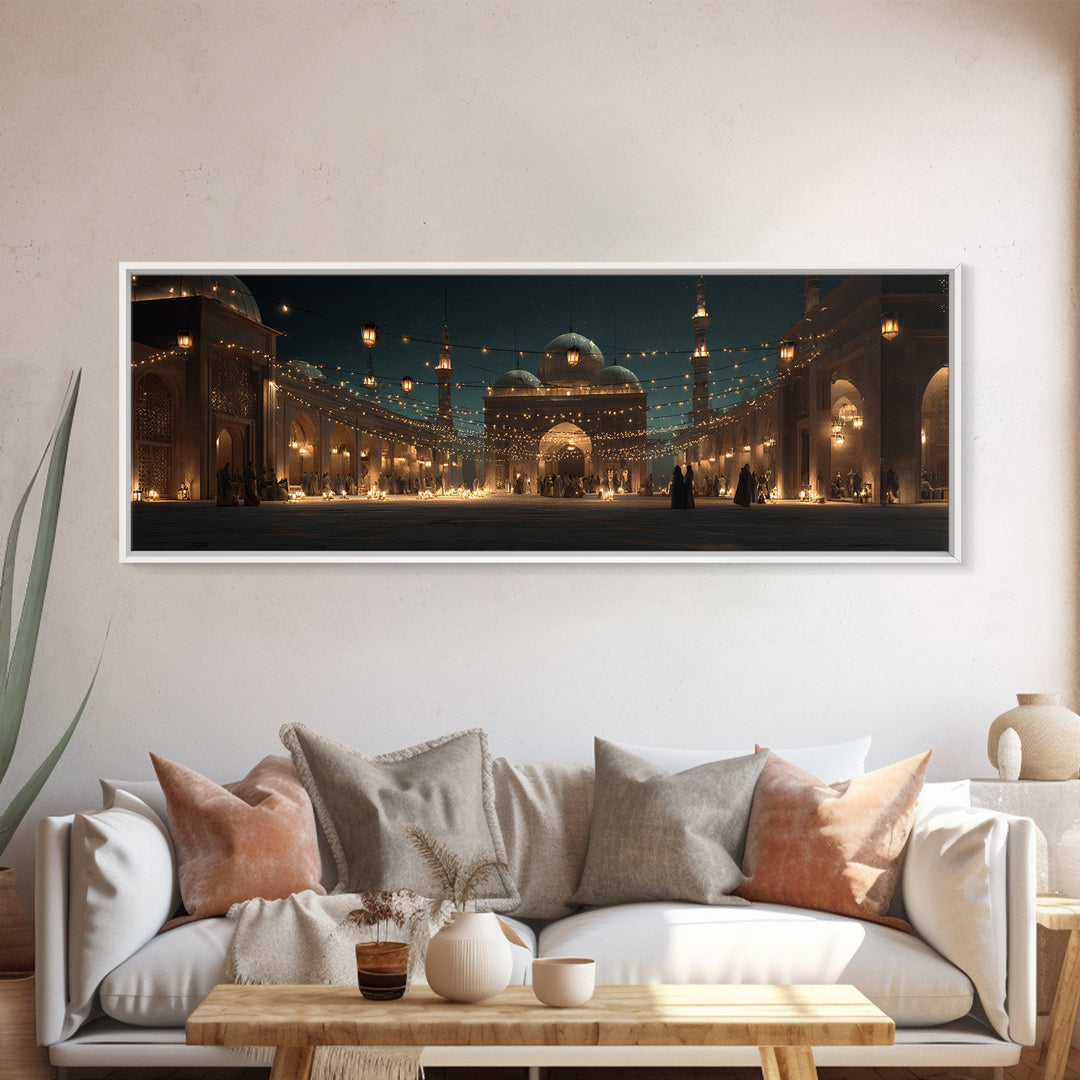 Magical Middle Eastern Courtyard With Lantern String Lights At Night Wall Art For Home Decor And Living Room Canvas Print