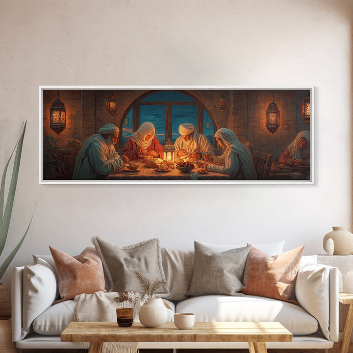 Red Desert Sunset With Camel Caravan Silhouette Wall Art Framed Canvas Print For Rustic Home Decor