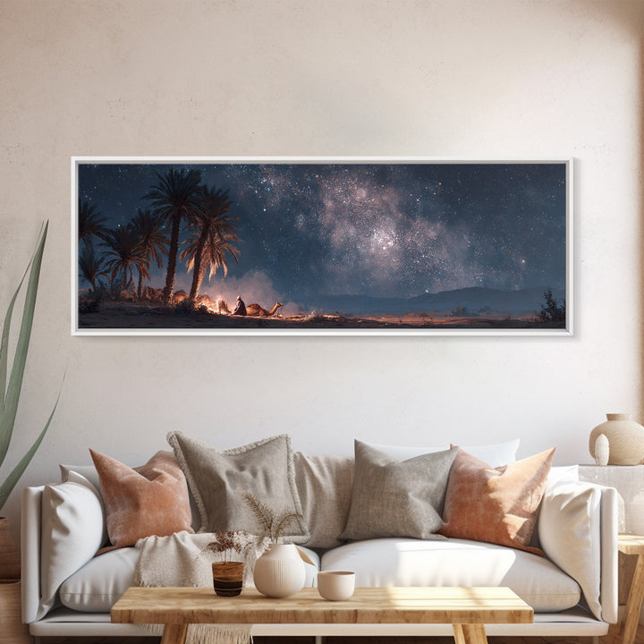 Enchanting Desert Night With Caravan And Starry Sky Mystical Wall Art Canvas Print For Boho Decor