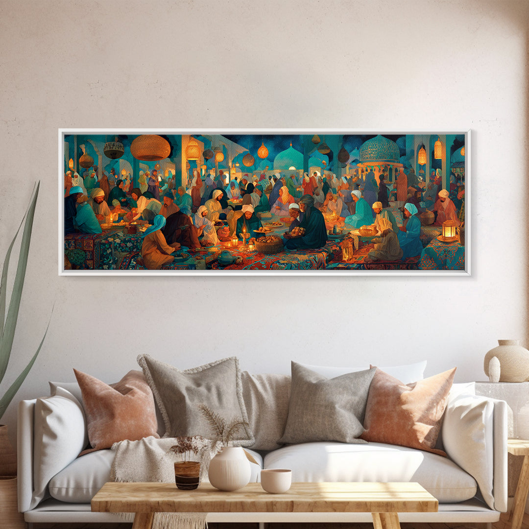 Colorful Middle Eastern Market Scene Painting Wall Art Captivating Cultural Artwork Framed Canvas Print