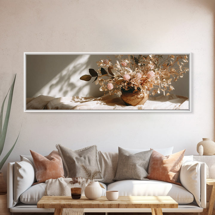Warm Dried Flower Bowl Still Life Canvas Print, Neutral Botanical Wall Art, Boho Shelf Decor, Earth Tone Home Decor, Gift For Her