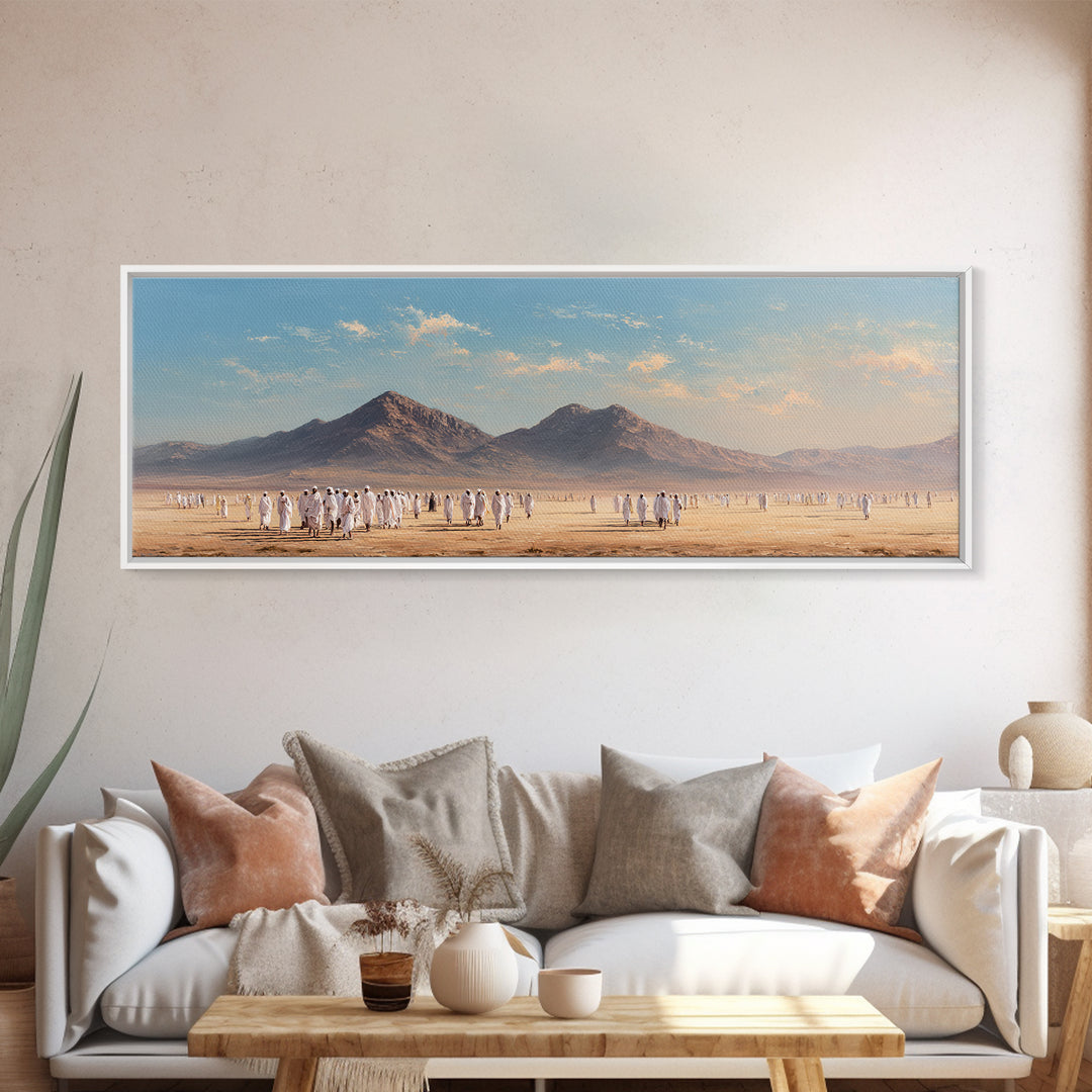Spiritual Pilgrimage Across Expansive Desert Landscape With Mountaintops Wall Art