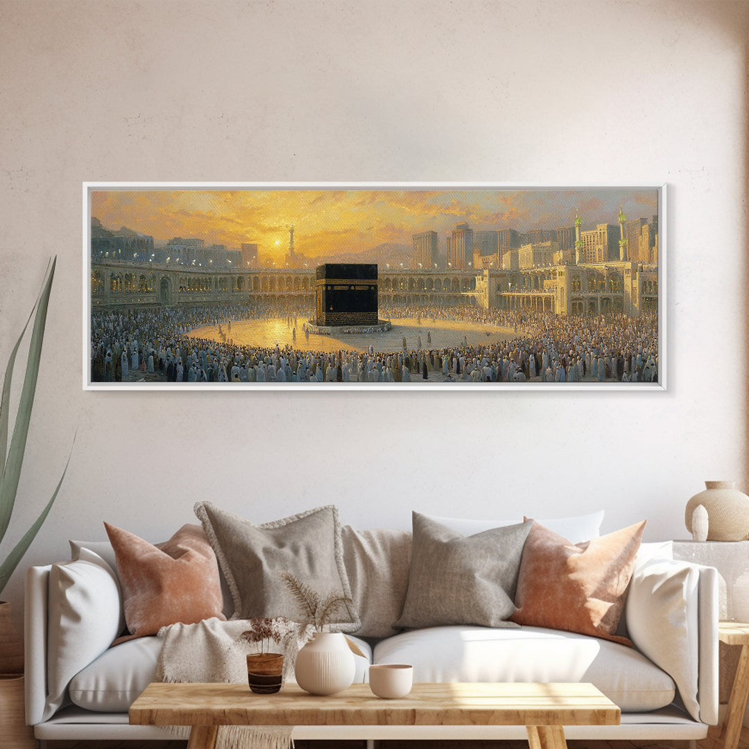 Kaaba At Mecca During Hajj Framed Canvas Print, Islamic Wall Art, Prayer Room Decor, Muslim Gift, Panoramic Mosque Art Print