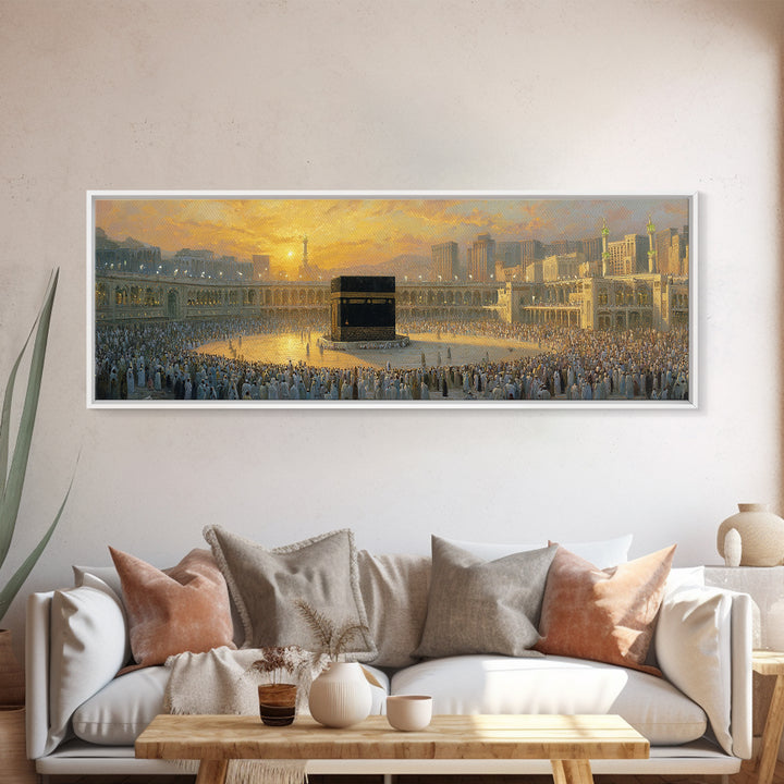 Kaaba At Mecca During Hajj Framed Canvas Print, Islamic Wall Art, Prayer Room Decor, Muslim Gift, Panoramic Mosque Art Print