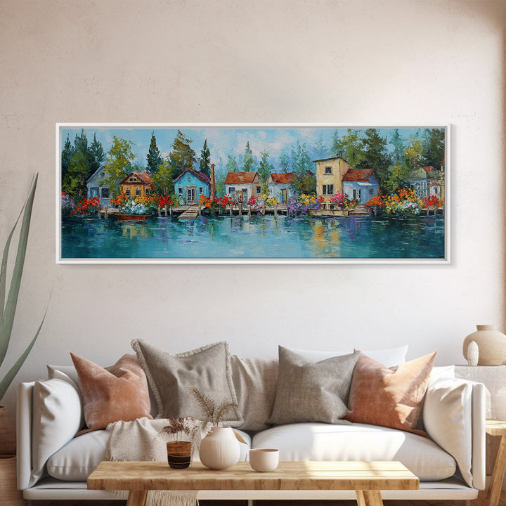 Charming Cozy Cabin In Forest Landscape Oil Painting Canvas Print Wall Art For Rustic Home Decor And Woodland Wall Decoration