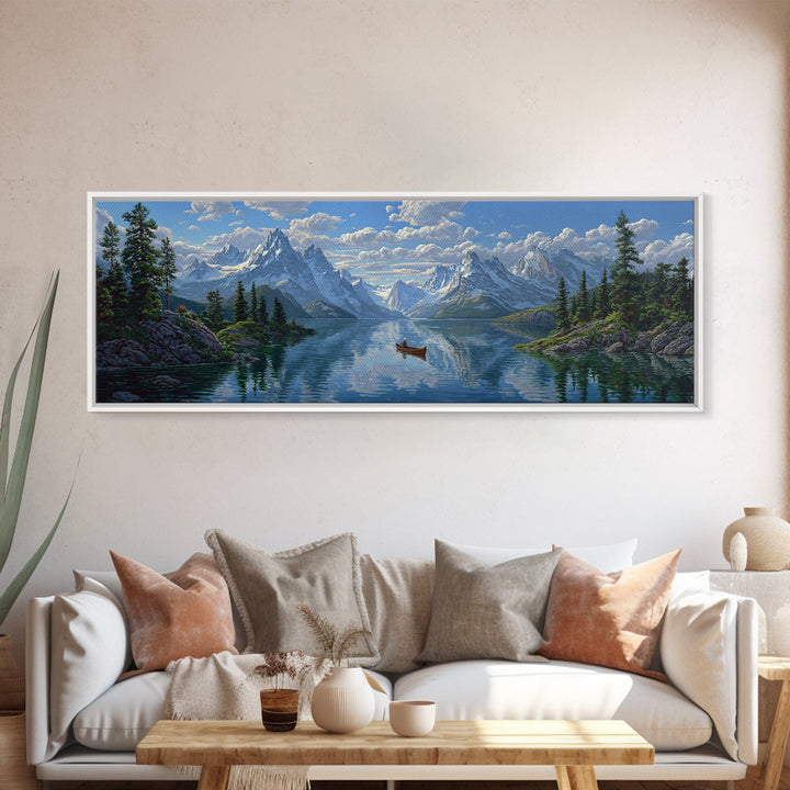 Peaceful Evening Paddleboarder Landscape Watercolor Painting Wall Art Tranquil Outdoor Scene Canvas Print