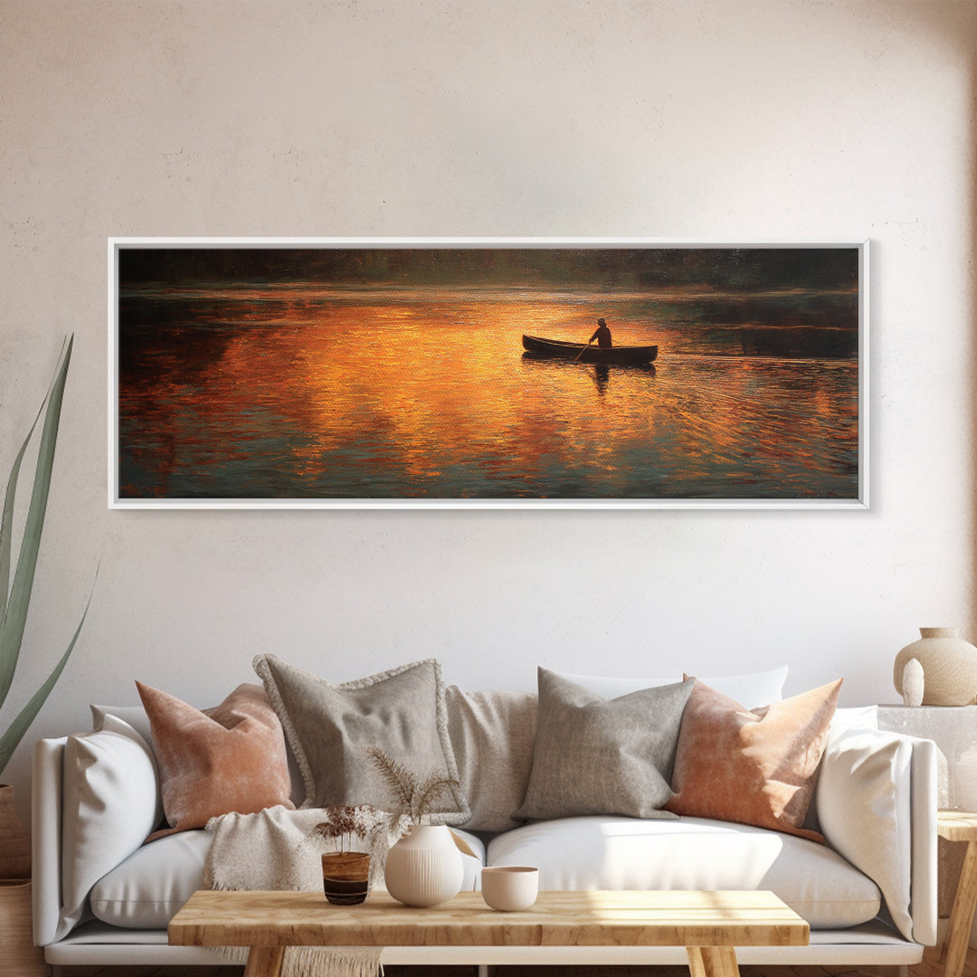 Tranquil Sunset Lake Scene Oil Painting With Two Rocking Chairs And Lantern Cozy Patio Wall Art Print