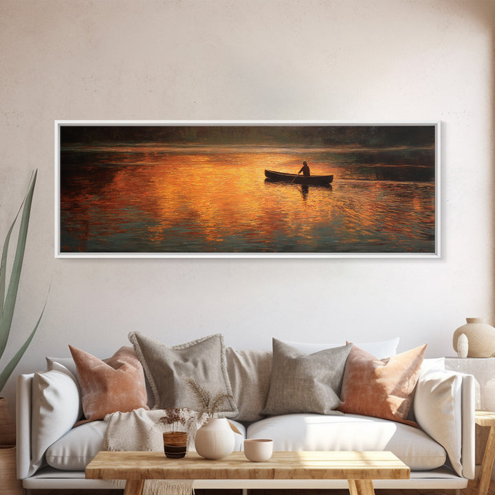 Tranquil Sunset Lake Scene Oil Painting With Two Rocking Chairs And Lantern Cozy Patio Wall Art Print