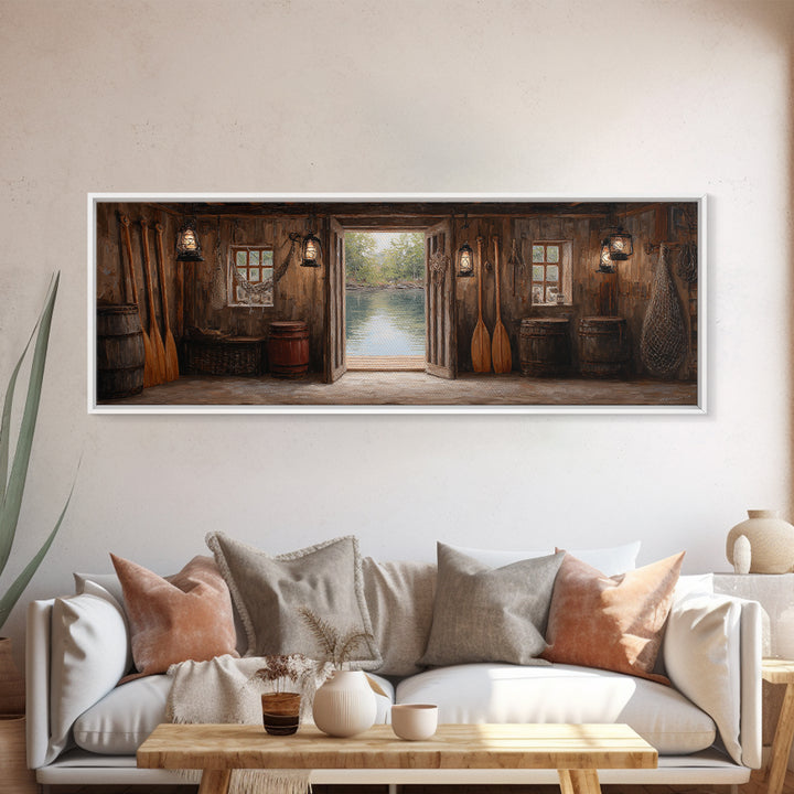 Rustic Lakeside Cabin Interior With Canoe Paddles Wall Art, Farmhouse Decor, Lake House Decor, Housewarming Gift For Him