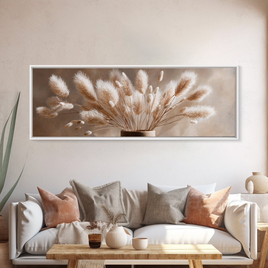 Soft Pampas Grass Plumes Wall Art, Minimalist Neutral Canvas Print, Boho Bedroom Decor, Wabi Sabi Living Room Gift For Her