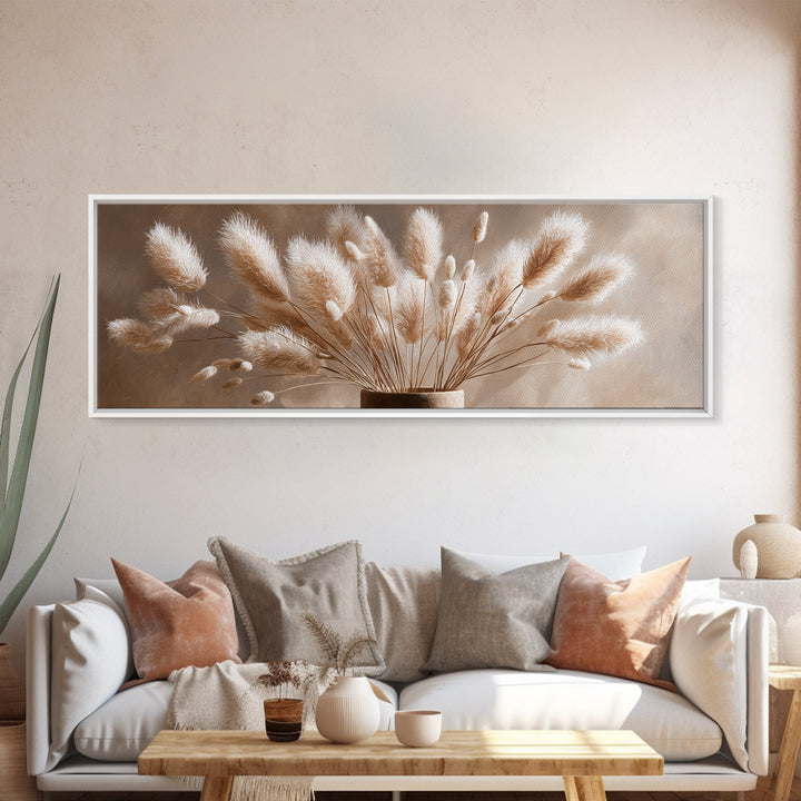 Soft Pampas Grass Plumes Wall Art, Minimalist Neutral Canvas Print, Boho Bedroom Decor, Wabi Sabi Living Room Gift For Her