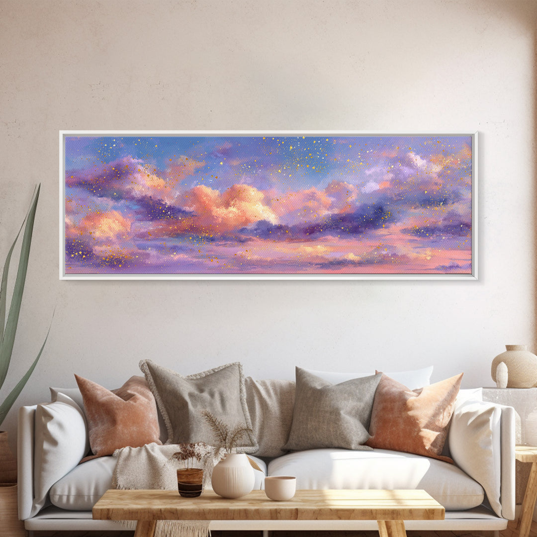 Pastel Pink Cloud Canvas Print, Dreamy Sunset Sky Painting, Celestial Wall Decor, Soft Aesthetic Bedroom Art, Modern Home Decor Gift