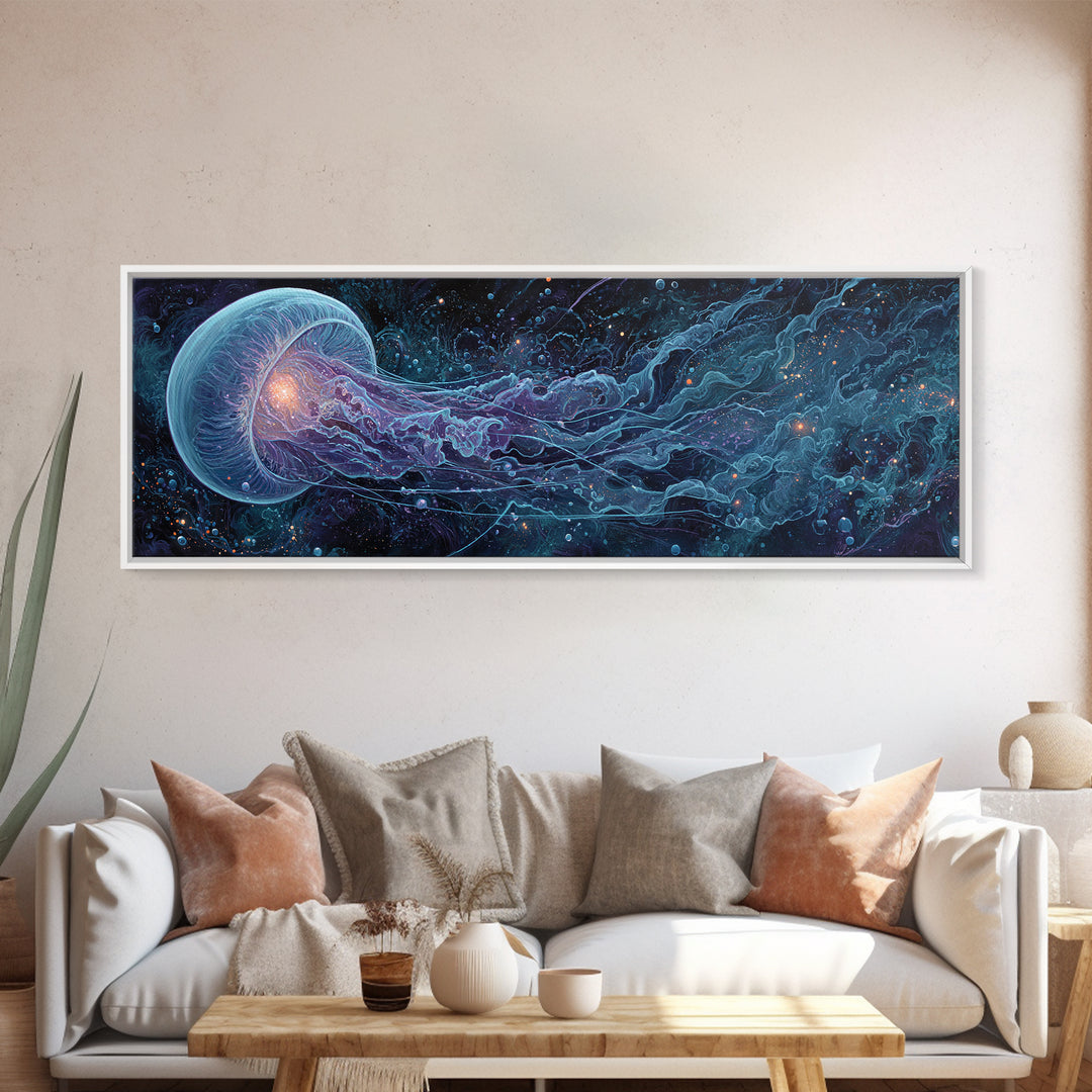 Cosmic Jellyfish Canvas Print, Glowing Ocean Creature, Celestial Sea Life Wall Decor, Marine Biology Gift, Coastal Wall Art