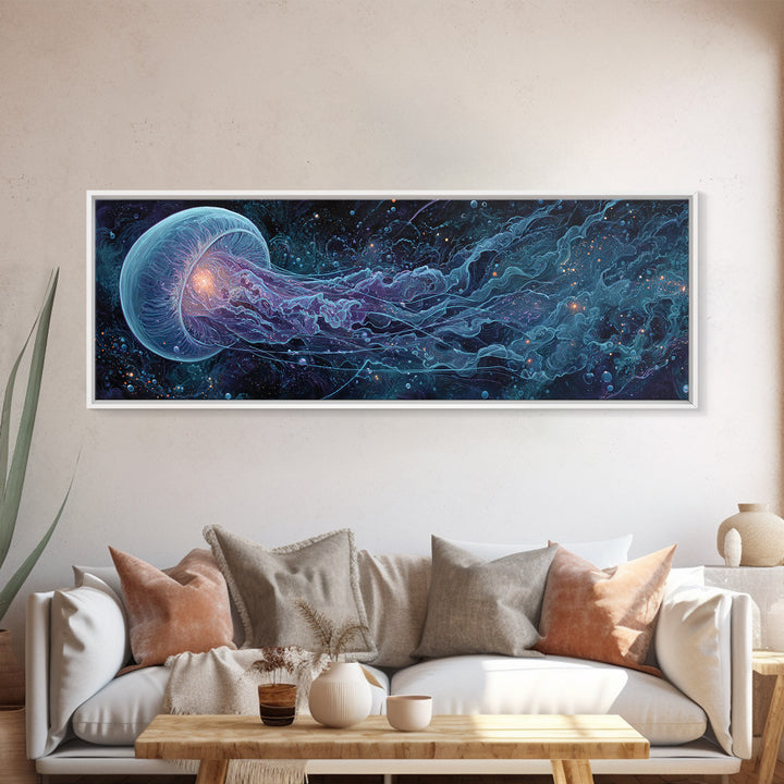 Cosmic Jellyfish Canvas Print, Glowing Ocean Creature, Celestial Sea Life Wall Decor, Marine Biology Gift, Coastal Wall Art