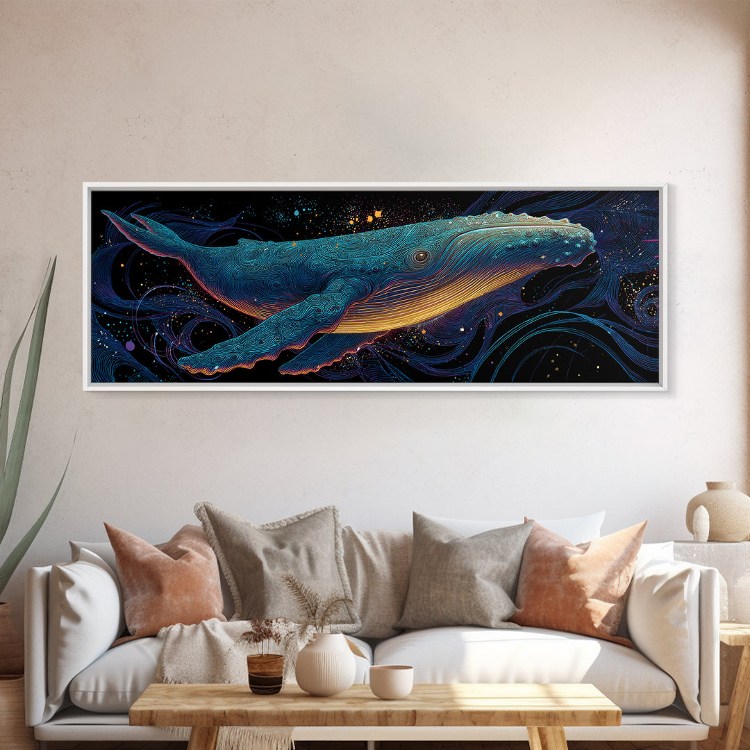 Cosmic Blue Whale Wall Art, Marine Life Canvas Print, Ocean Animal Art, Nautical Coastal Decor, Kids Room Decor, Gift For Whale Lover