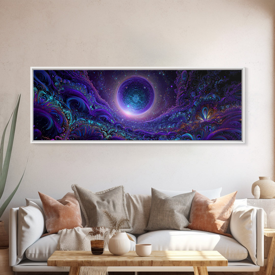 Cosmic Fractal Eclipse Canvas Print, Psychedelic Wall Art, Celestial Abstract Space Decor, Mystical Galaxy Statement Artwork