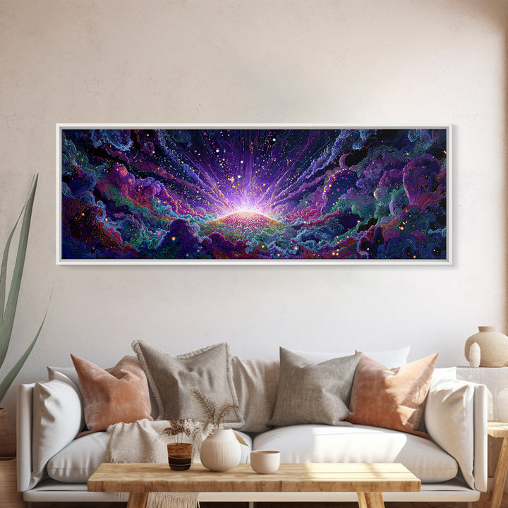 Radiant Cosmic Sunrise Wall Art, Colorful Abstract Space Poster, Galaxy Canvas Decor, Modern Living Room Wall Art Print