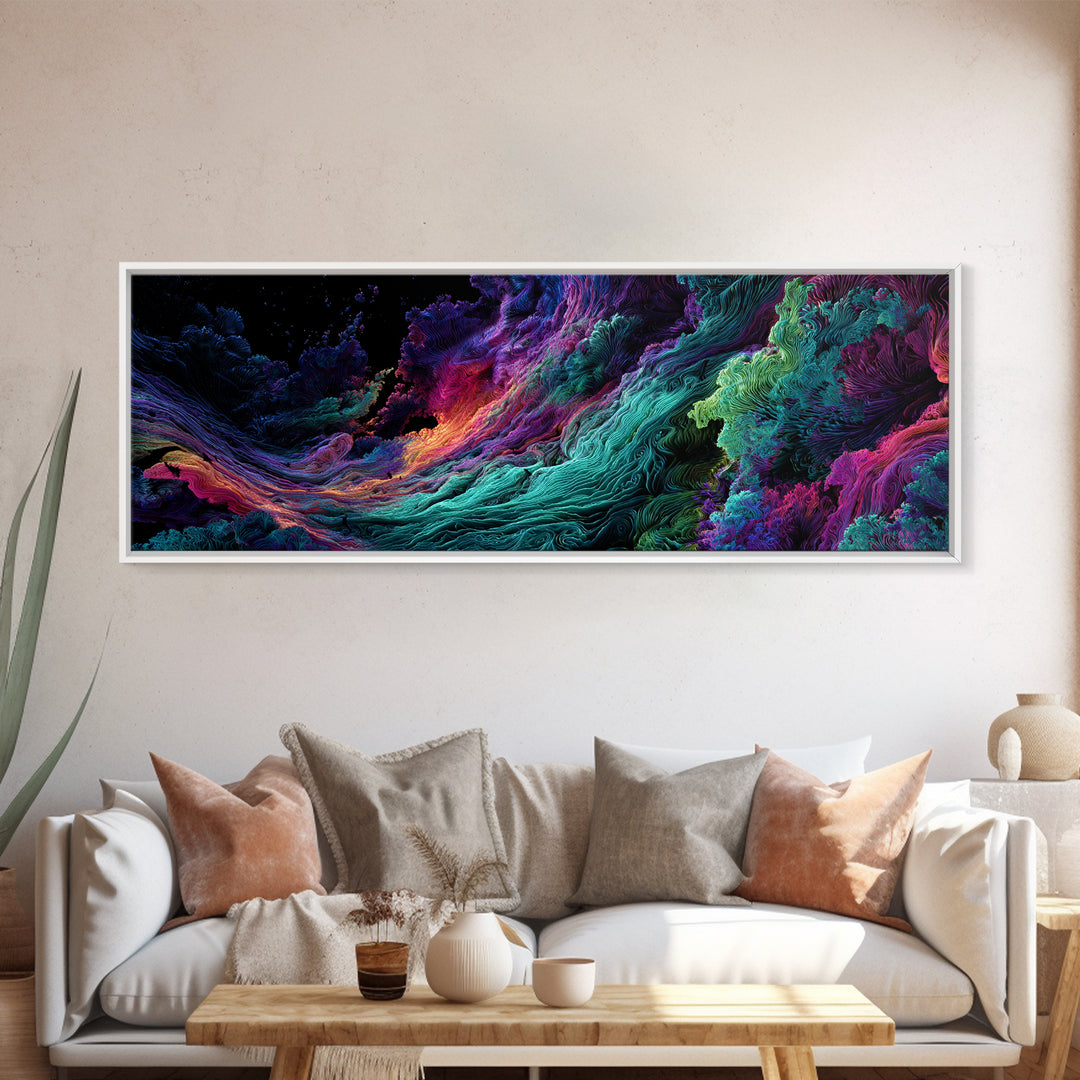 Vibrant Fractal Ocean Wave Canvas Print, Psychedelic Abstract Art, Colorful Wall Decor, Modern Statement Living Room Art