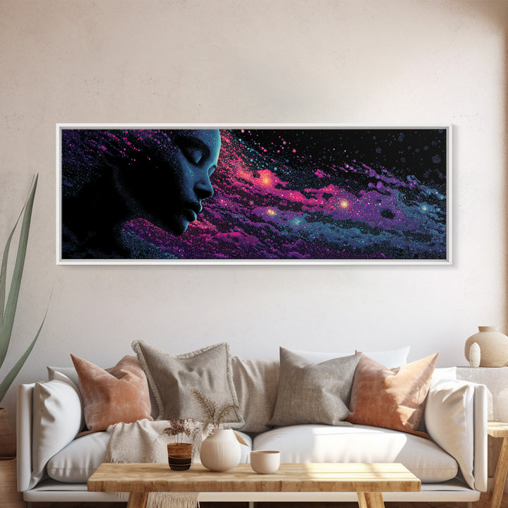 Cosmic Woman Profile Wall Art, Celestial Galaxy Canvas Print, Psychedelic Space Decor, Mystical Feminine Statement Art Gift