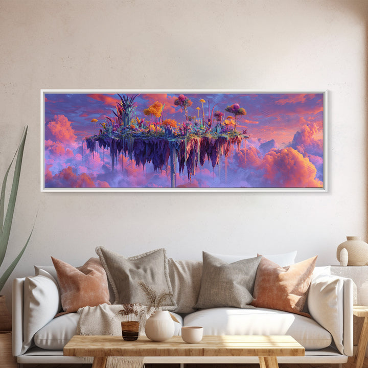 Floating Sky Island Garden In Pink Clouds Canvas Print, Fantasy Landscape Wall Art, Dreamy Botanical Decor, Whimsical Gift