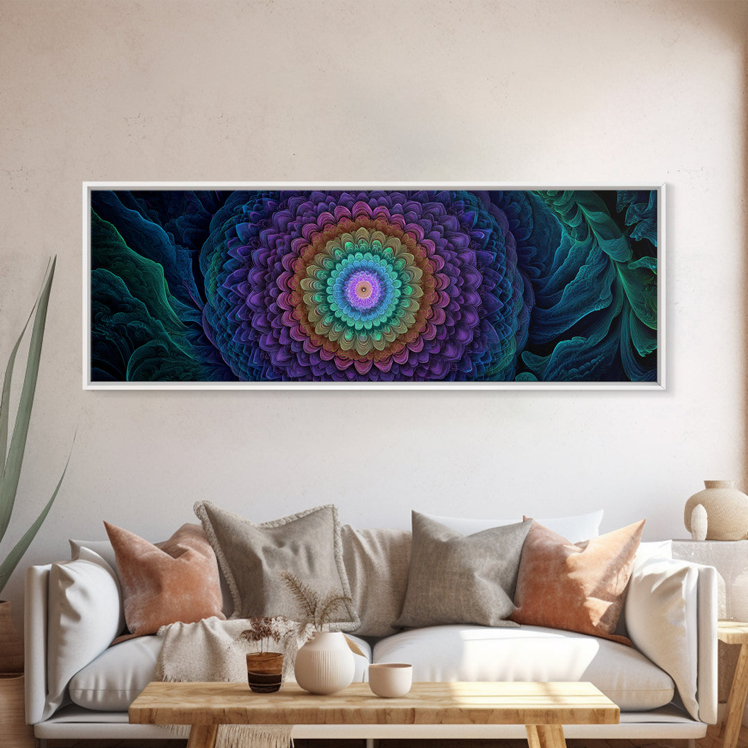 Rainbow Mandala Flower Fractal Wall Art, Spiritual Psychedelic Canvas Print, Boho Meditation Decor, Colorful Zen Gift Idea