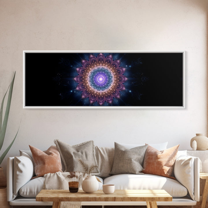 Glowing Purple Mandala Cosmic Wall Art, Celestial Abstract Canvas Print, Spiritual Decor, Meditation Room Art Gift For Her