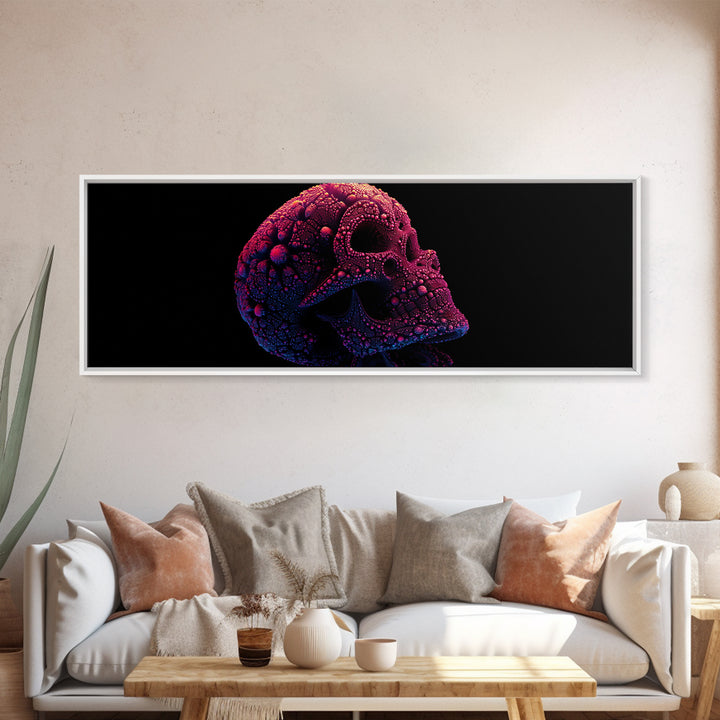 Neon Fractal Skull Canvas Print, Gothic Dark Art Wall Art, Psychedelic Horror Decor, Edgy Man Cave Statement Artwork, Gift For Him