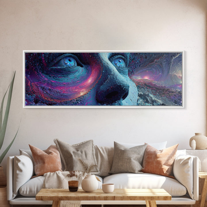 Surreal Cosmic Dog Face Canvas Print, Galaxy Animal Wall Art, Psychedelic Fantasy Decor, Space Lover Gift, Vibrant Modern Art