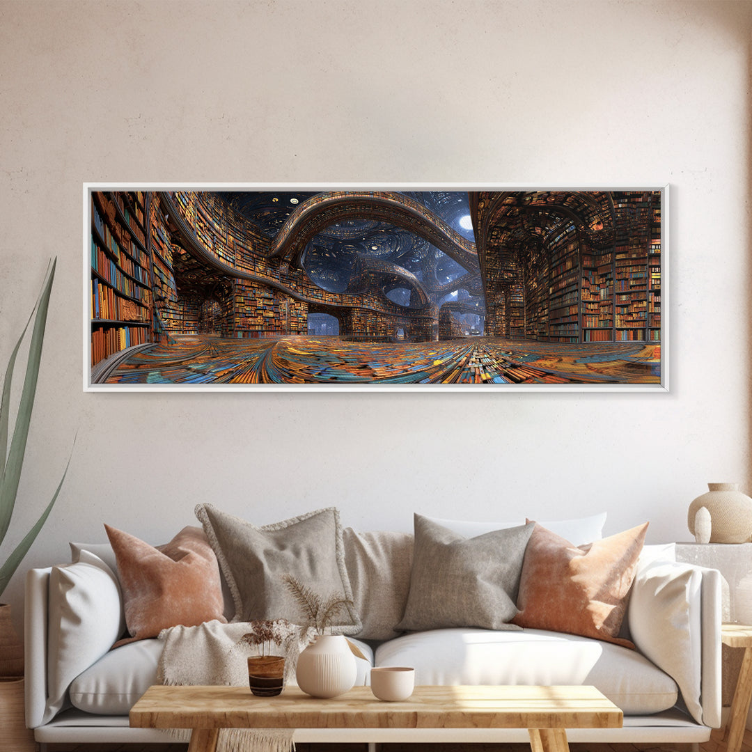 Grand Surreal Library Wall Art, Magical Bookshelves, Dark Academia Decor, Book Lover Gift, Home Office Wall Decor Art Print
