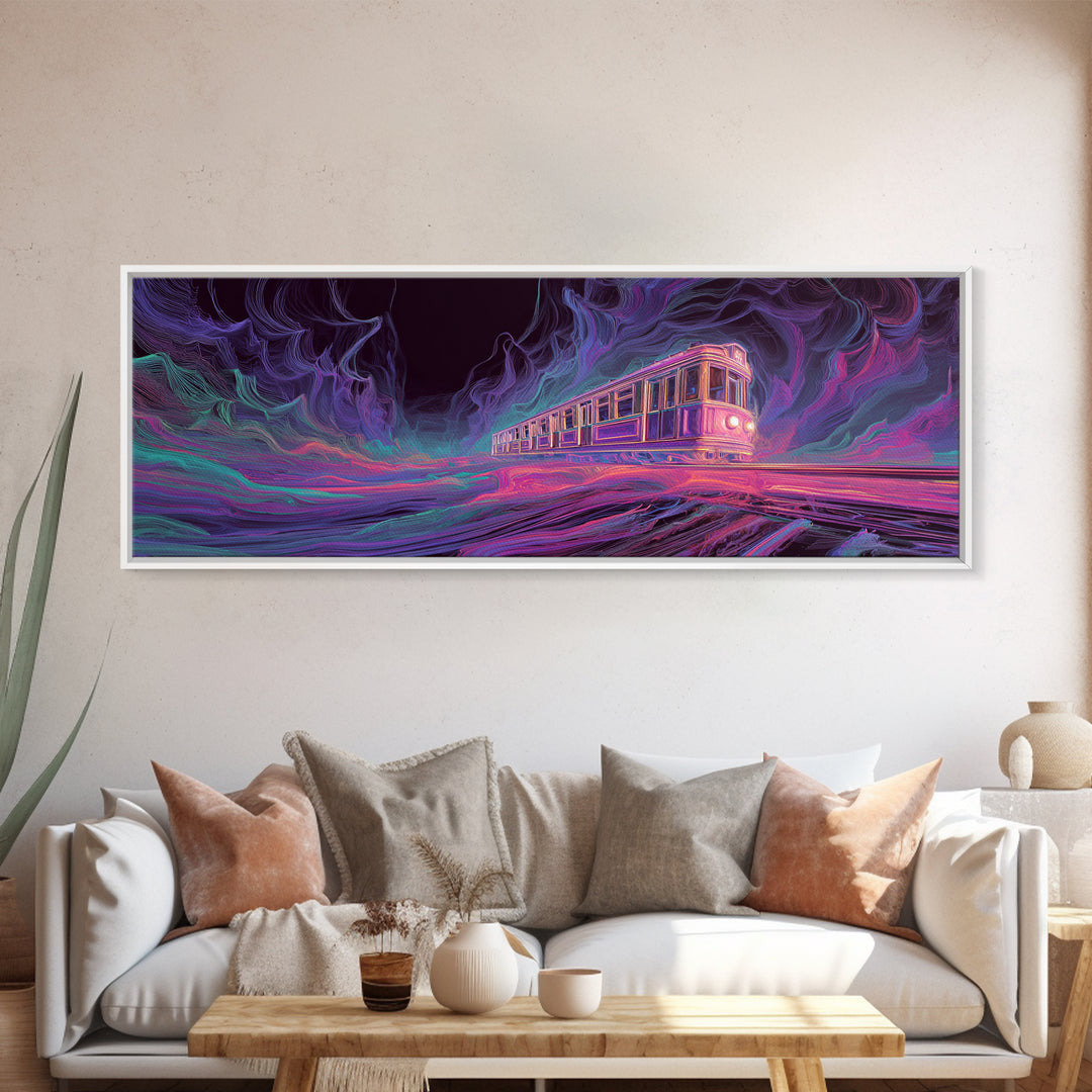 Neon Ghost Train Canvas Print, Cyberpunk Subway, Futuristic Urban Wall Decor, Gaming Room Decor, Sci Fi Modern Wall Art Gift