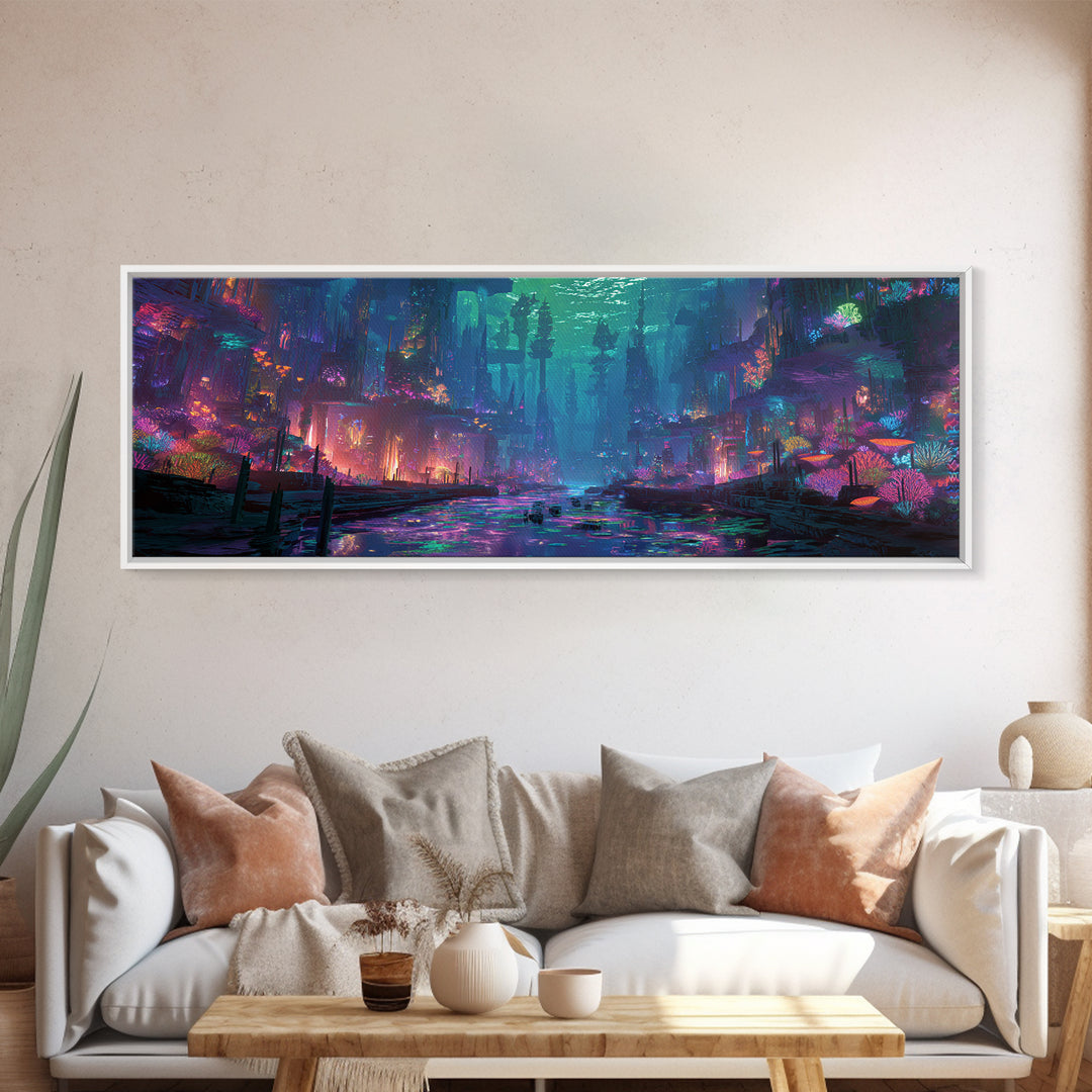 Neon Flooded Cyber City Wall Art, Futuristic Cityscape, Dystopian Sci Fi Decor, Gaming Room Wall Art, Modern Home Decor Print