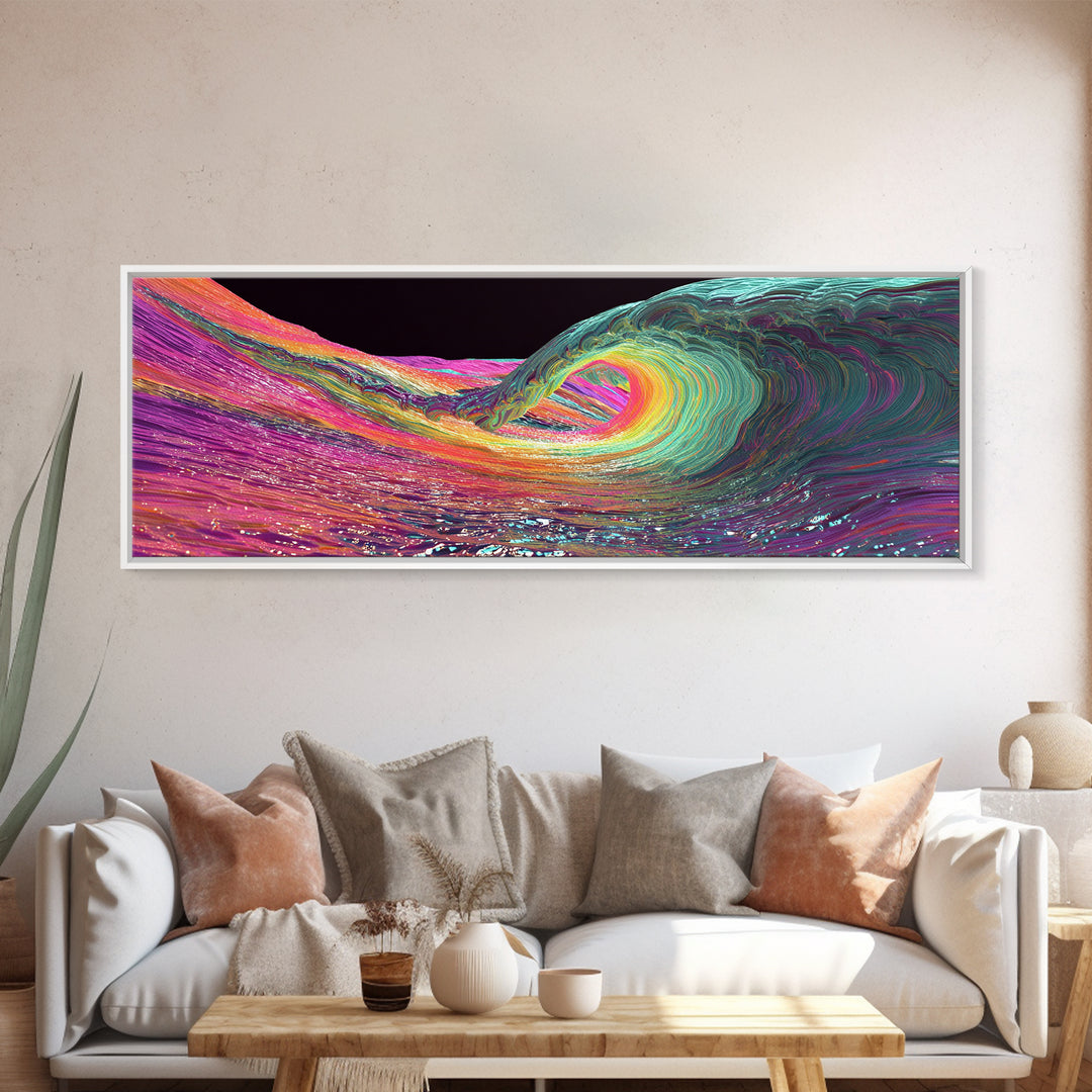 Rainbow Psychedelic Ocean Wave Canvas Print, Surf Wall Art, Colorful Coastal Decor, Modern Abstract Beach House Art Print