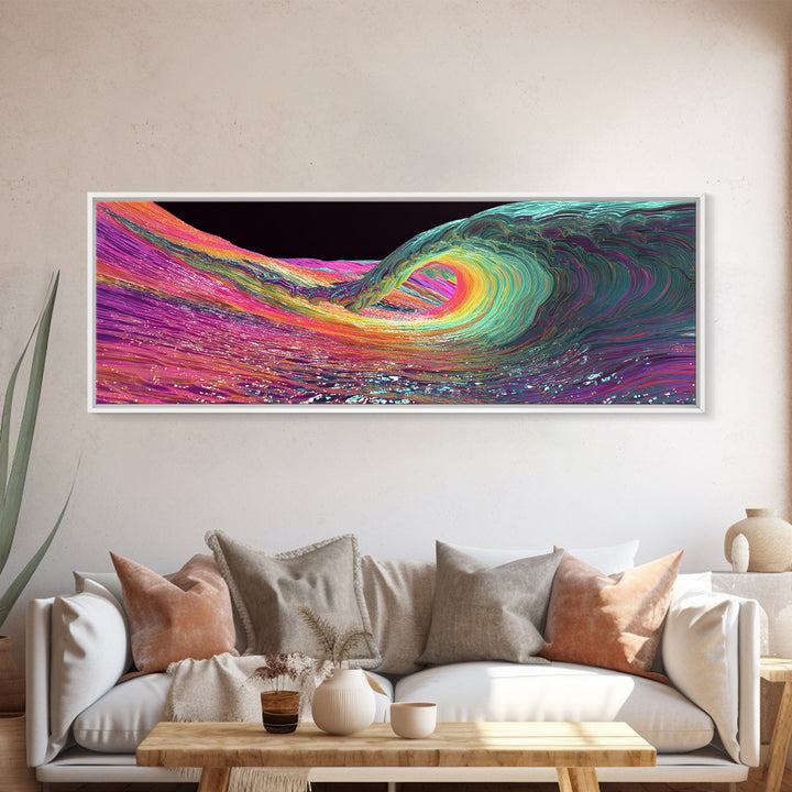 Rainbow Psychedelic Ocean Wave Canvas Print, Surf Wall Art, Colorful Coastal Decor, Modern Abstract Beach House Art Print