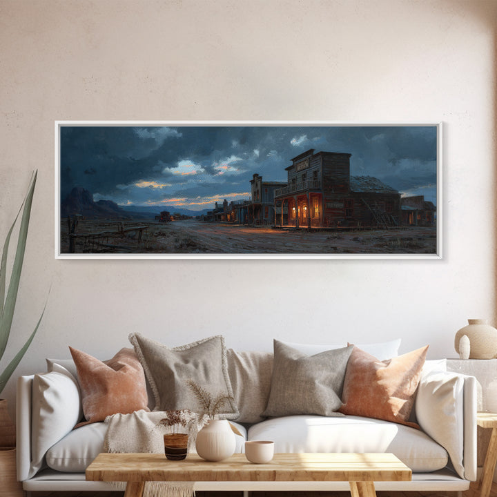 Stormy Western Ghost Town Wall Art, Moody Frontier Street Canvas, Rustic Cowboy Decor, Man Cave Print, Large Wall Decor For Him