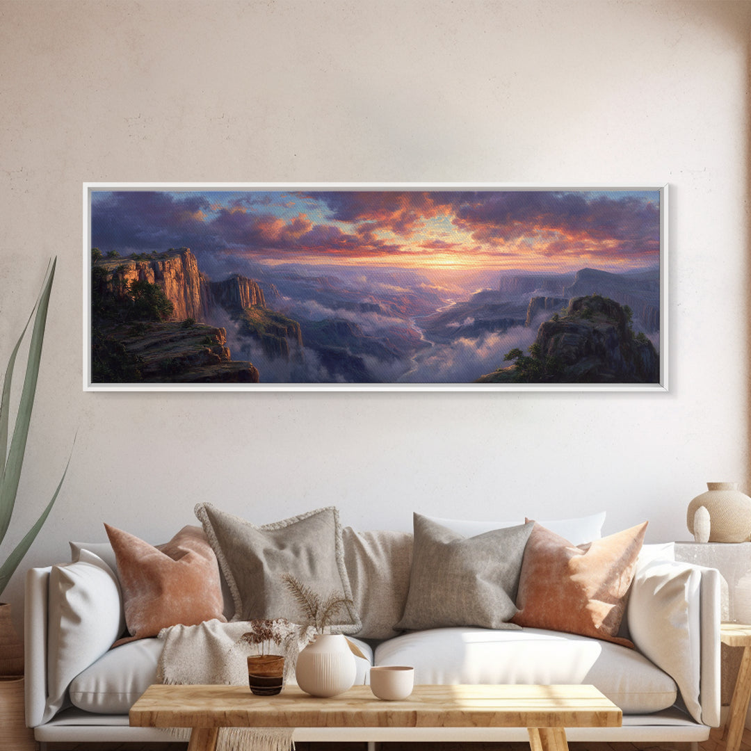 Grand Canyon Sunset Vista Wall Art, Panoramic Landscape Painting, Large Wall Art, Nature Wall Decor, Living Room Decor, Home Decor