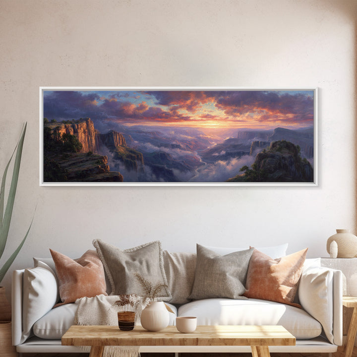 Grand Canyon Sunset Vista Wall Art, Panoramic Landscape Painting, Large Wall Art, Nature Wall Decor, Living Room Decor, Home Decor