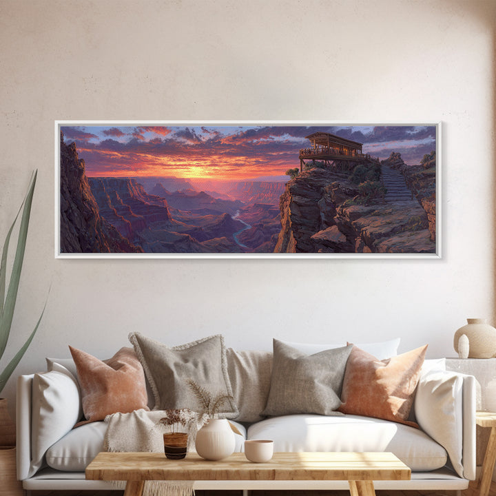Grand Canyon Sunset Lookout Framed Canvas Print, Southwest Landscape Wall Art, Rustic Cabin Decor, National Park Travel Poster Print