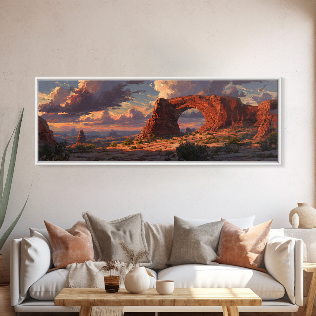 Red Rock Desert Arch At Sunset Framed Canvas Print, Southwest Landscape Wall Art, Utah Travel Decor, Rustic Home Decor, Nature Wall Art