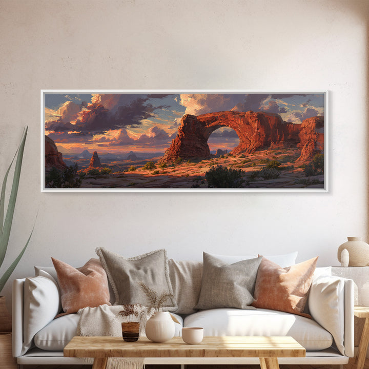 Red Rock Desert Arch At Sunset Framed Canvas Print, Southwest Landscape Wall Art, Utah Travel Decor, Rustic Home Decor, Nature Wall Art