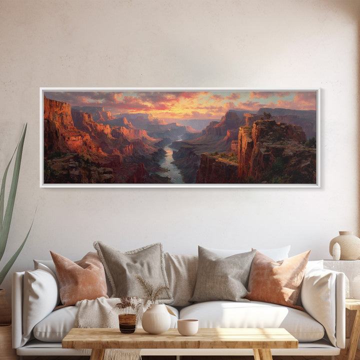 Grand Canyon River Sunset Wall Art, Panoramic Canvas Print, Southwest Landscape Decor, Large Desert Art For Living Room Decor