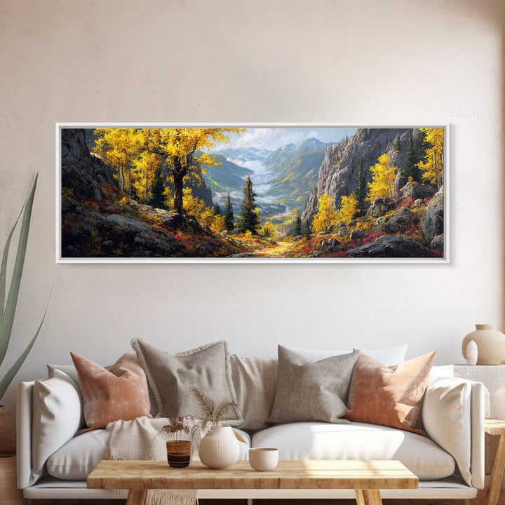 Golden Aspen Mountain Valley Canvas Print, Autumn Landscape Wall Art, Nature Wall Decor, Cabin Decor, Large Living Room Panoramic Art